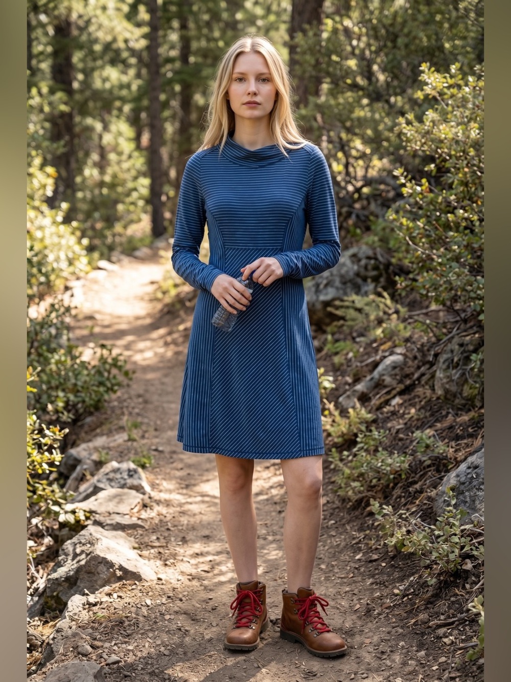 prAna Blue Striped Cowl Neck Midi Dress Size Small